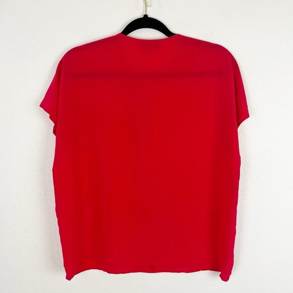 Vintage Womens 100% Silk Blouse Dolman Short Sleeve Layer Luxury Holiday Red 6 - Picture 3 of 10